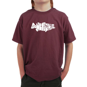 Bass Gone Fishing - Boy's Word Art T-Shirt