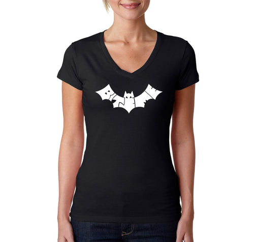 BAT BITE ME - Women's Word Art V-Neck T-Shirt