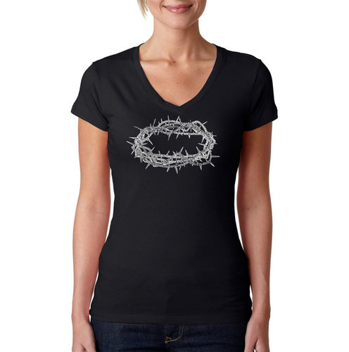 CROWN OF THORNS - Women's Word Art V-Neck T-Shirt