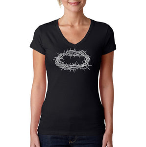 CROWN OF THORNS - Women's Word Art V-Neck T-Shirt