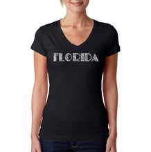 Load image into Gallery viewer, POPULAR CITIES IN FLORIDA - Women&#39;s Word Art V-Neck T-Shirt