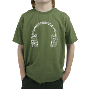 Music in Different Languages Headphones - Boy's Word Art T-Shirt