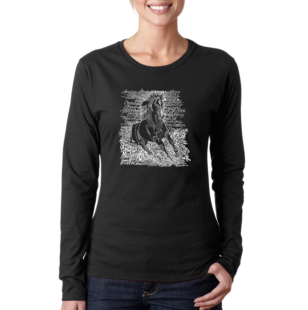 POPULAR HORSE BREEDS - Women's Word Art Long Sleeve T-Shirt