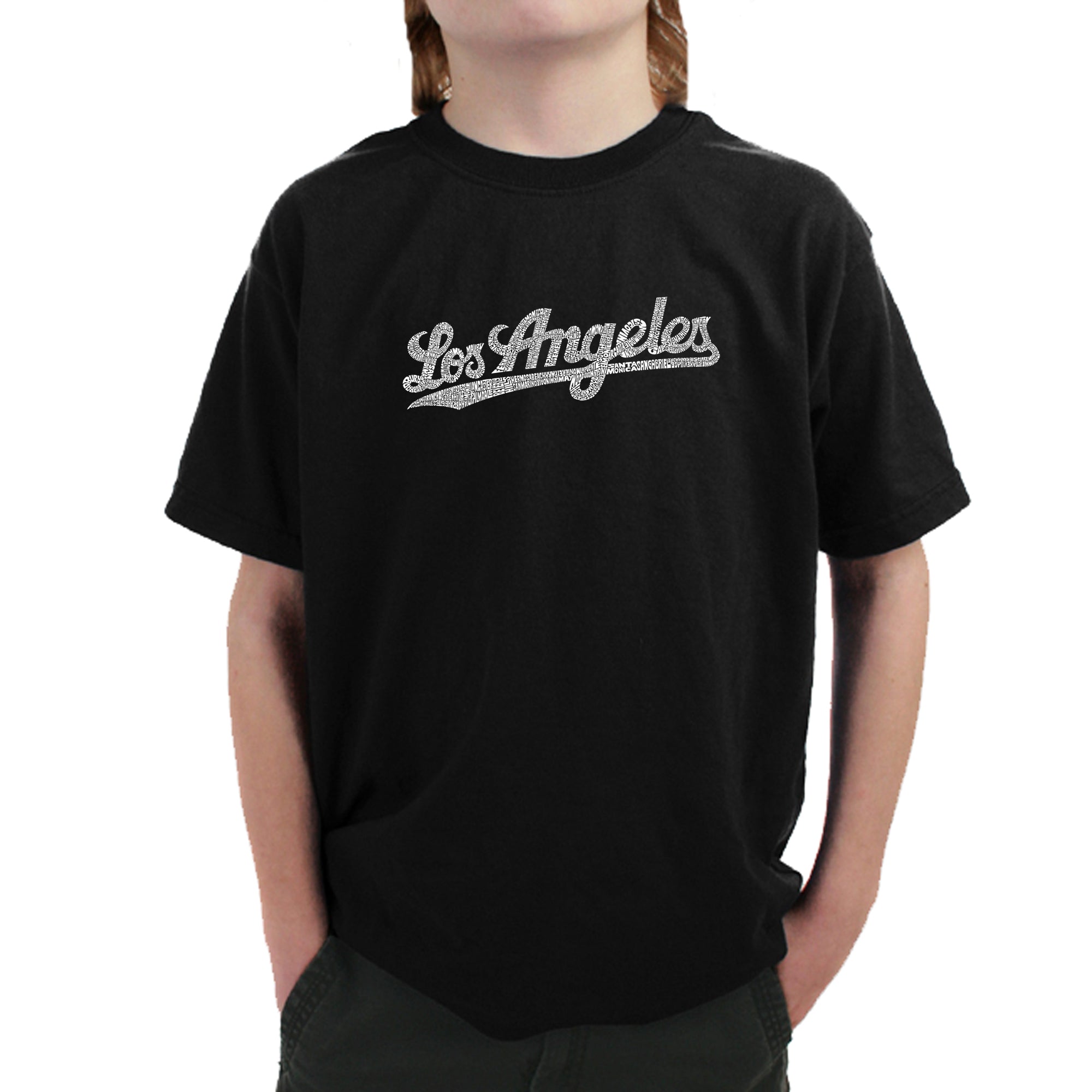 LA Pop Art Men's Word Art T-Shirt - LOS ANGELES NEIGHBORHOODS