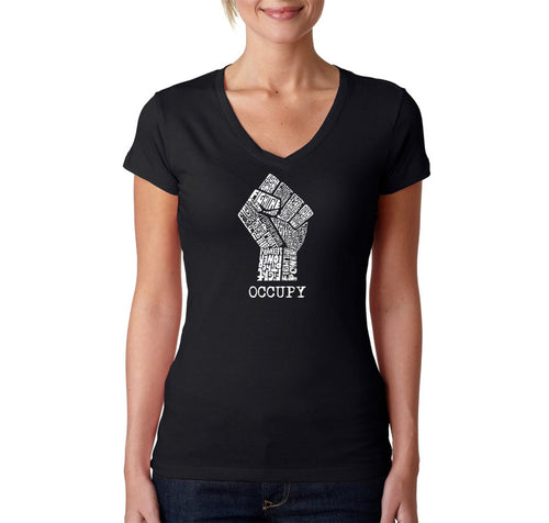 OCCUPY FIGHT THE POWER - Women's Word Art V-Neck T-Shirt