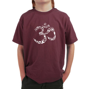 THE OM SYMBOL OUT OF YOGA POSES - Boy's Word Art T-Shirt