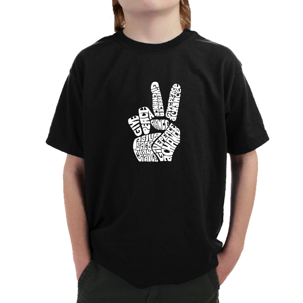 PEACE FINGERS - Boy's Word Art T-Shirt