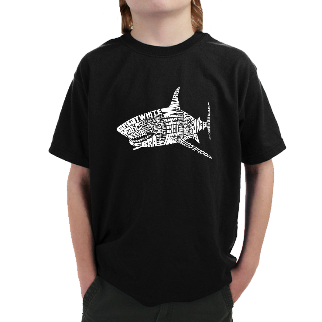 SPECIES OF SHARK - Boy's Word Art T-Shirt