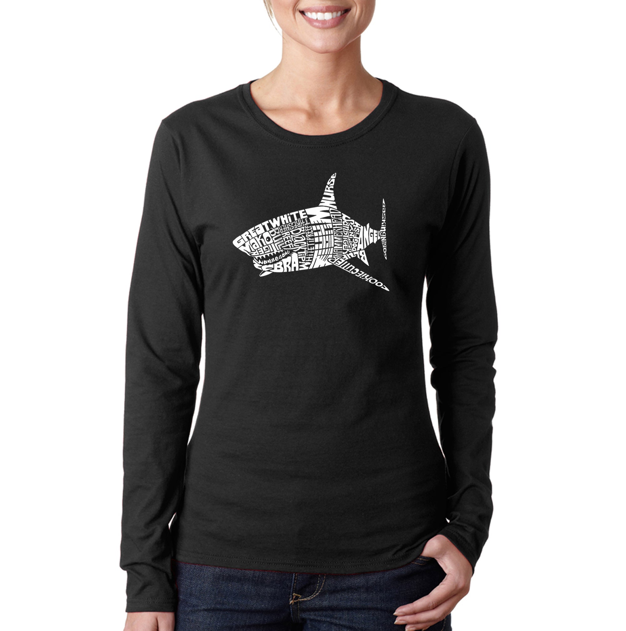 SPECIES OF SHARK - Women's Word Art Long Sleeve T-Shirt – LA Pop Art