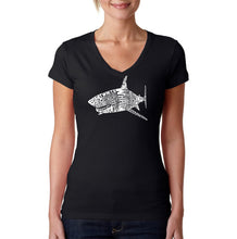 Load image into Gallery viewer, SPECIES OF SHARK - Women&#39;s Word Art V-Neck T-Shirt
